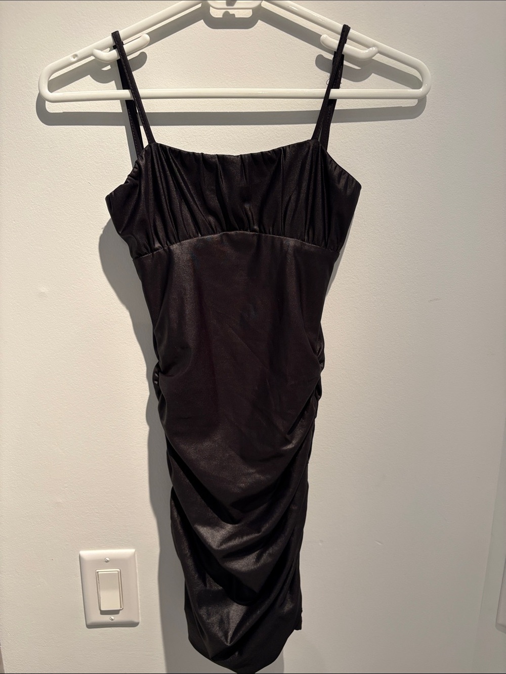 Katie J NYC Black Ruched Slip Mini Dress
